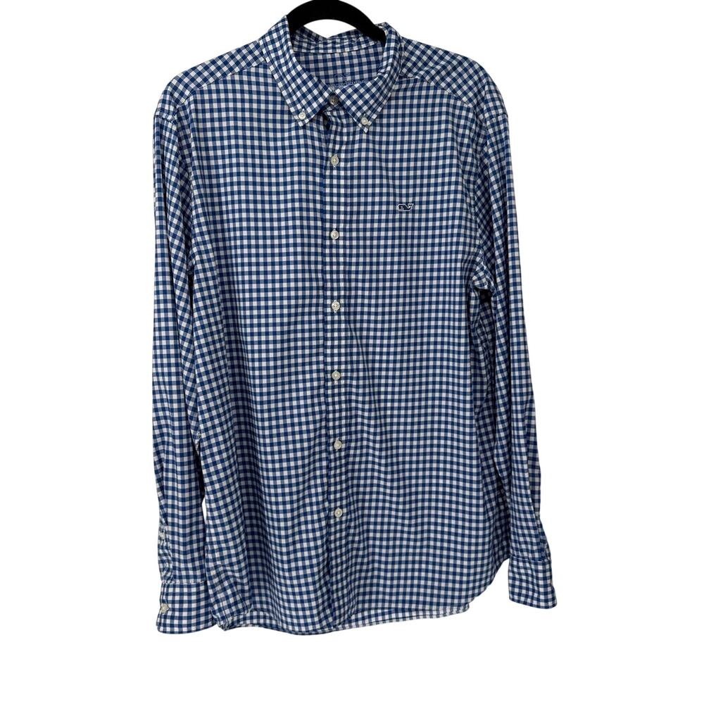 Vineyard Vines Performance bBue White Checked Long Shirt Large